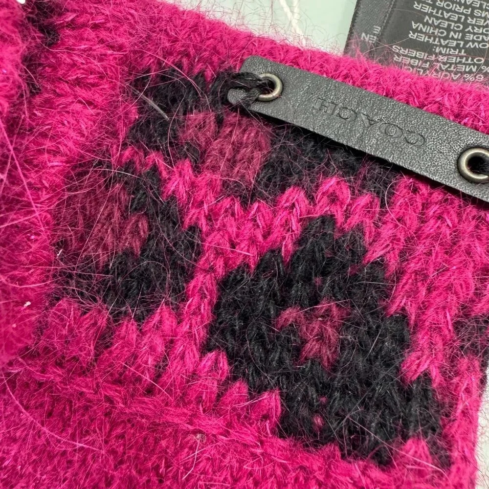 New Coach Ocelot Touch Knit Gloves Angora Rabbit Hair Cranberry Metallic NWT